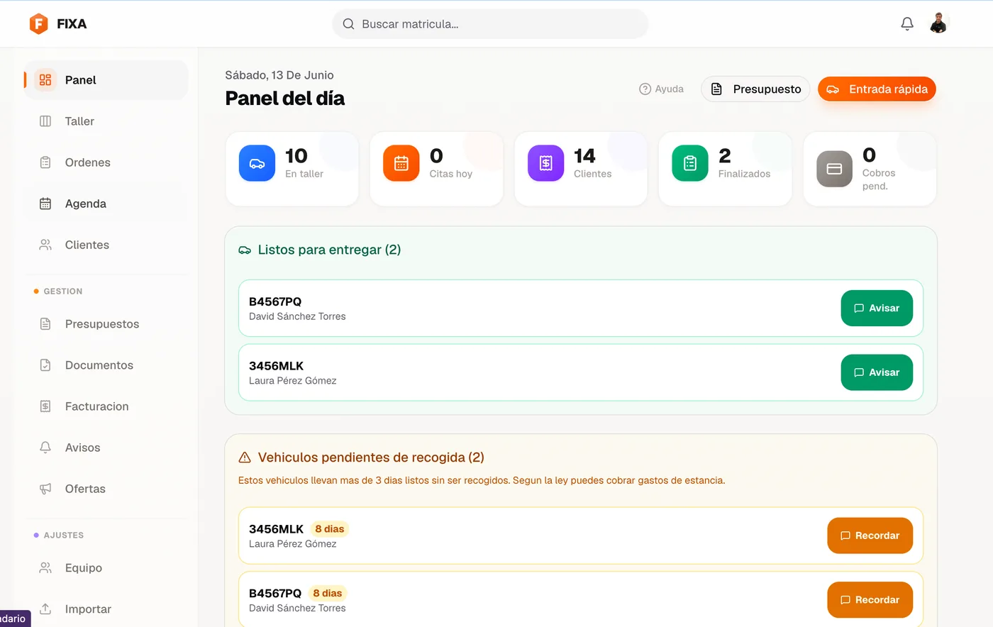 Pantalla de Lo de hoy en FIXA