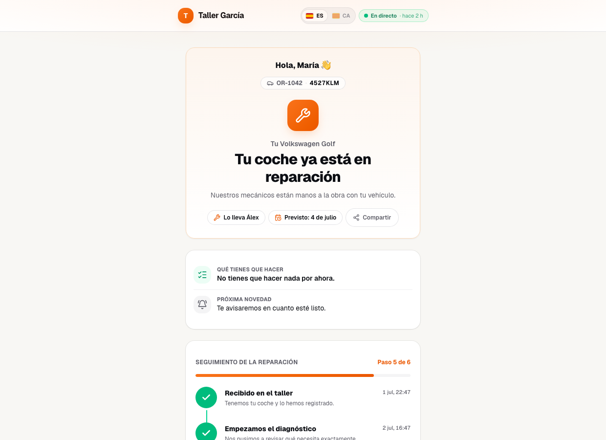 Presupuesto de taller con aceptación online desde el portal del cliente de FIXA